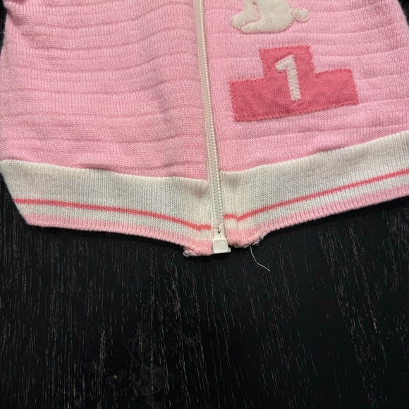 Vintage Rocking Horse Pink Bunny Zip Up Sweater 6/9 months - Picture 4 of 13